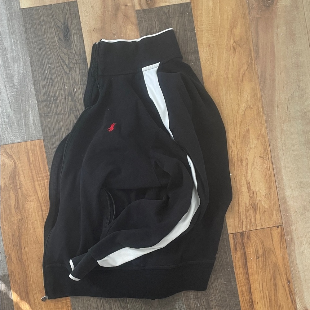 Polo by Ralph Lauren Black Jacket with White Stripe and Red Logo